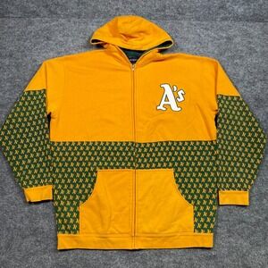 Wright & Ditson Oakland Athletics MLB Full Zip Hoodie Yellow Green Mens 3XL